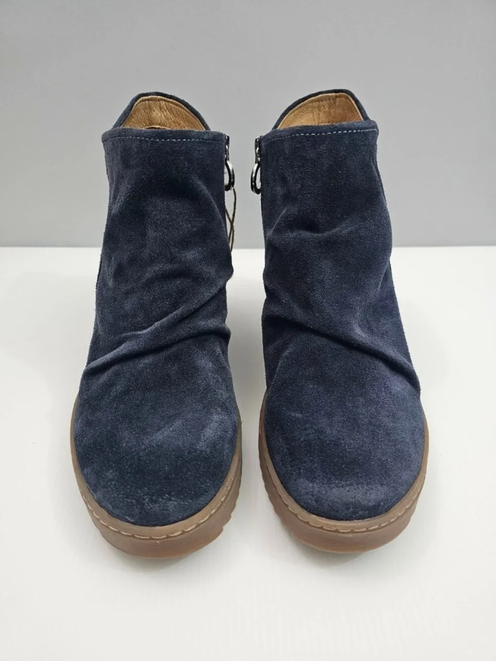 Sofft Siri Navy Blue Suede Waterproof Wedge Ankle Boot Slouch Comfort Womens 11